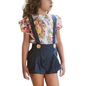 NEW LACEY LANE Polka Dot Suspender Bloomers Romper Size 5‎ Navy Retro Australia